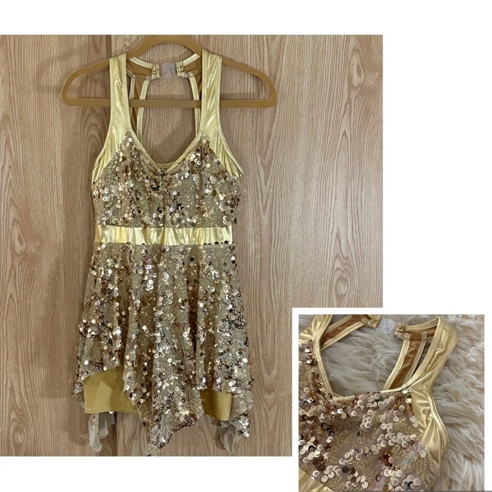 Sparkling Gold Sequin Jazz Hip Hop Dance Costume Dress/Shorts